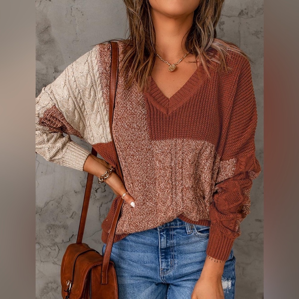 Boutique Pumpkin Spice Color Block Sweater